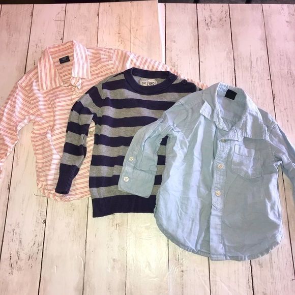 BABY GAP 18-24 mo 3 long sleeve top pink white stripe blue - Picture 2 of 12